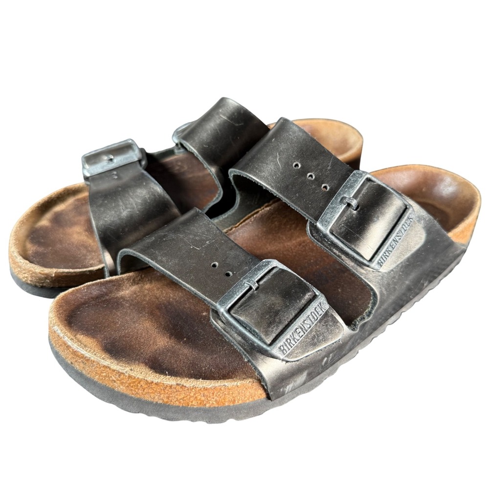 Birkenstock Arizona Slide Sandals Women 37 6 Bronze Leather Double Strap Buckle
